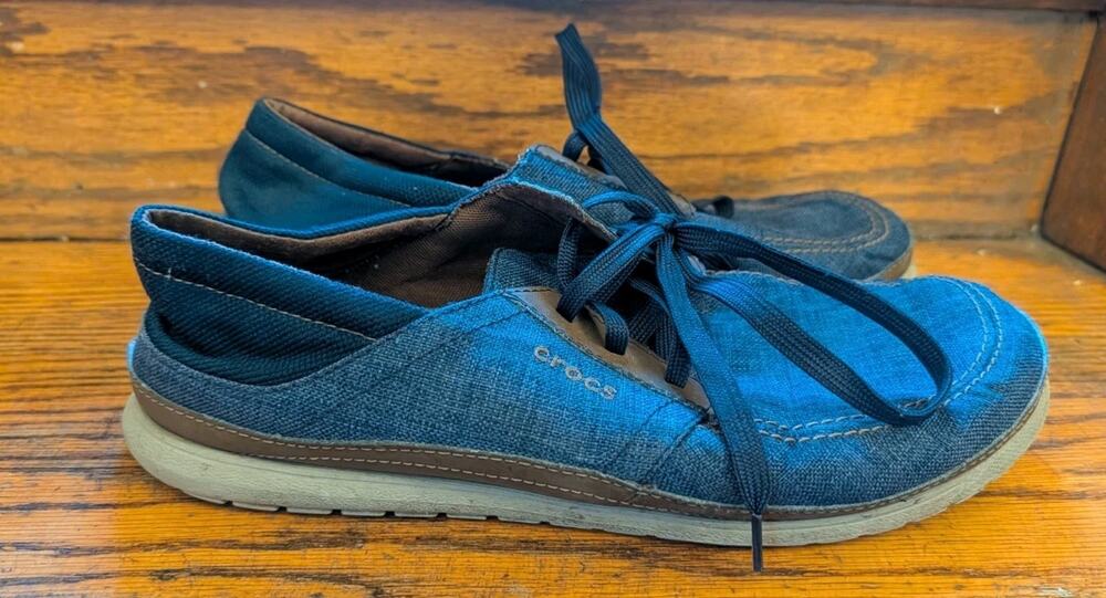 Crocs Santa Cruz Playa Lace-Up Sneakers Denim Canvas Blue Men's 11 Tie